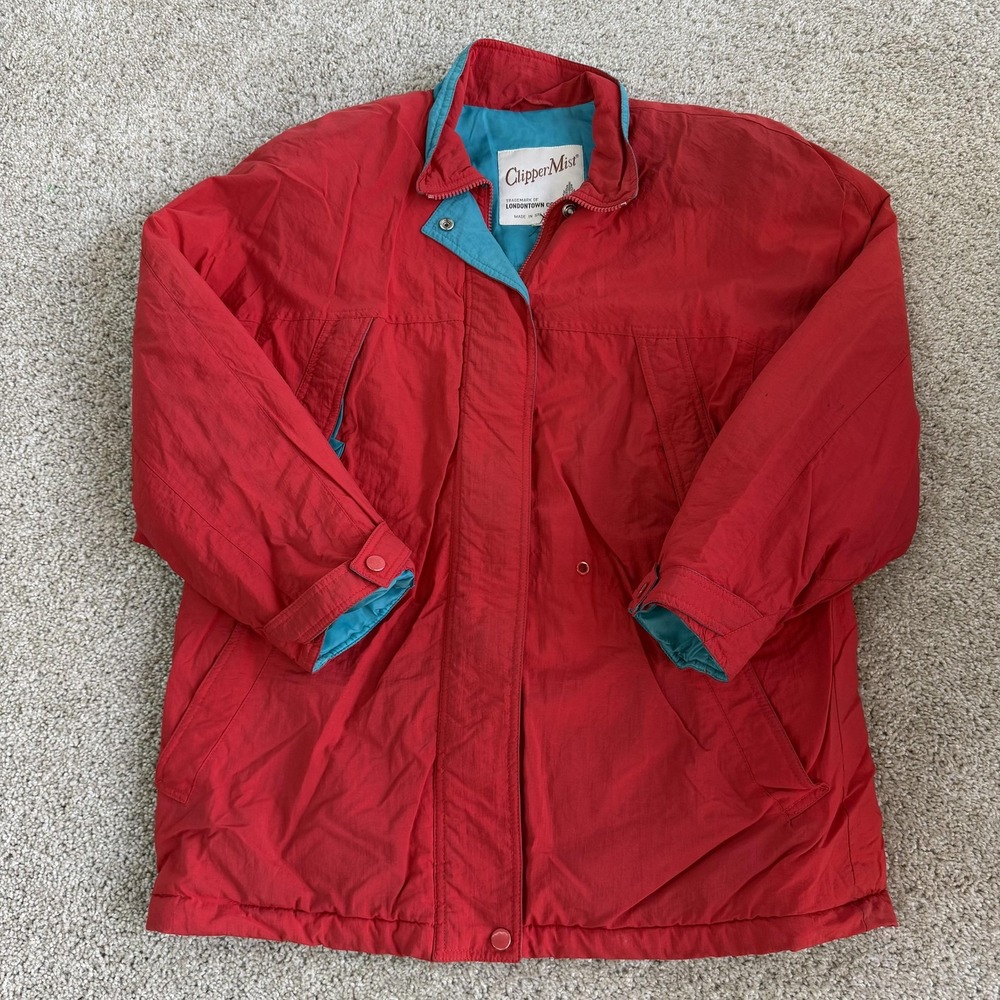 Vintage ClipperMist Jacket Mens Small Red Nylon Parka Full Zip Lined Pockets